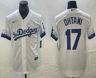 Men%27s Los Angeles Dodgers #17 Shohei Ohtani White 2021 City Connect Cool Base Stitched Jersey